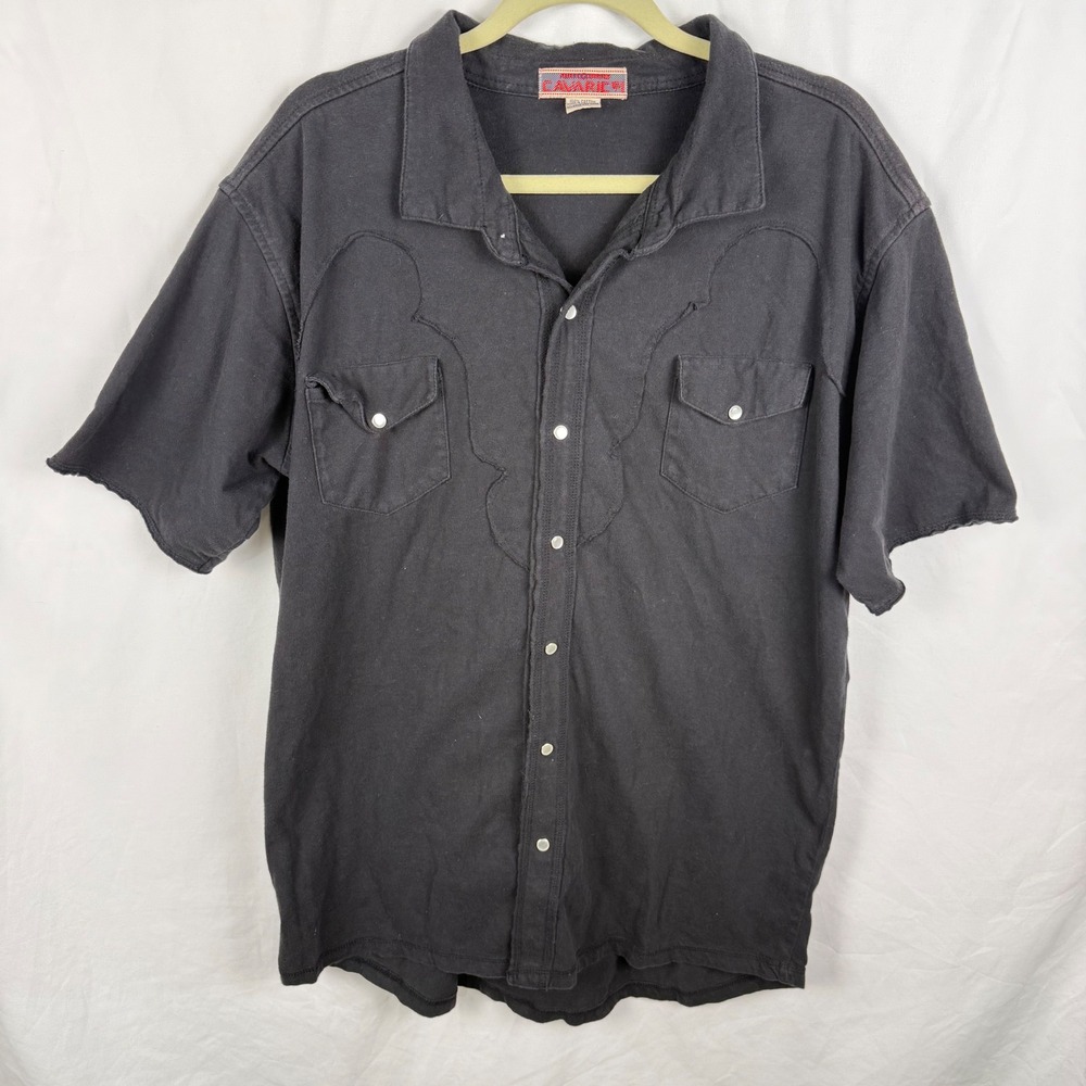 Vintage Z Cavaricci Black Pearl Snap Knit Short Sleeve Western Shirt XL Emo Goth